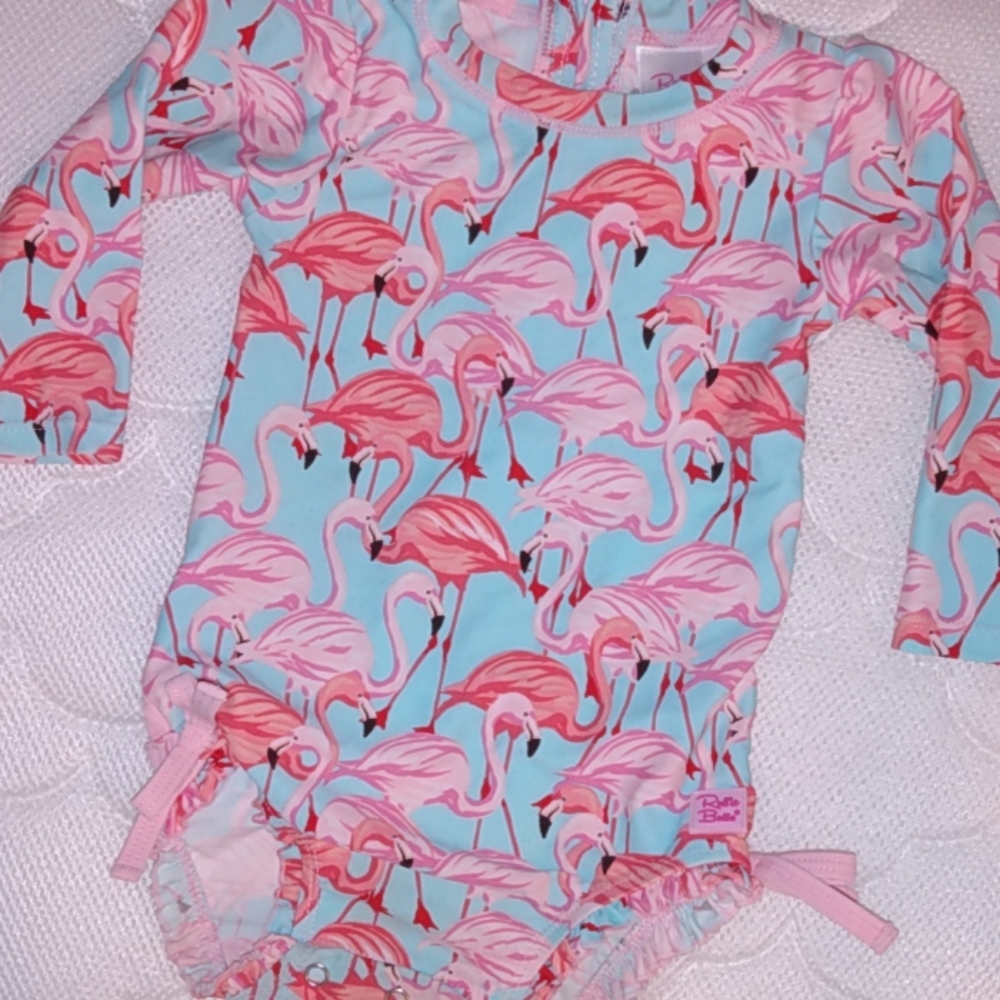 Rufflebutts Flamingo Swimsuit/Rashguard, 12-18M i
